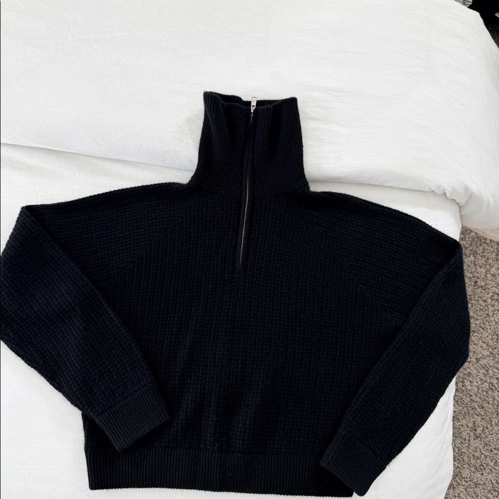 Alo 100% Cashmere Black Quarter Zip & Wide Leg Pant Set Size M